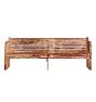 Vintage Wood Bench with Slatted Backrest  High Arms and Worn Paint