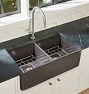 Frost Fireclay Gray Double Kitchen Sink, 33-1/4" x 10" x 18"
