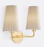 Ansel Double Sconce, Aged Brass - Pleated White Fabric Shade