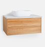 Geneva 36" Teak Single Vanity with Vessel Top - Carrara Marble - Undrilled - No hardware