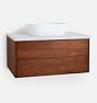 Geneva 36" Walnut Single Vanity with Vessel Top - Carrara Marble - Undrilled - No hardware