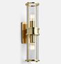 Yeon Double Sconce, Aged Brass - Clear Cylinder Shade
