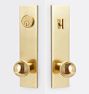 Irving Brass Knob Exterior Door Set, Aged Brass