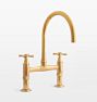 Miramar Cross Handle Bridge Kitchen Faucet, No Sprayer - Burnished Brass Uncoated