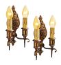 Vintage Pair Romance Revival Sconce Double Candle Light Sheild Backplate
