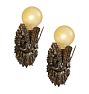 Vintage Pair Art Noveau Sconce Wreath Backplate Globe Shade