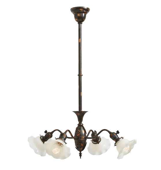 Antique 3-Arm Victorian Chandelier with Copper-Flashed Finish