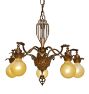 Vintage Art Deco Chandelier 5 Light Cast Bare Bulb Floral
