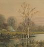 Vintage Painting of Landscape with Scenic River