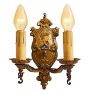 Vintage Romance Revival Double Sconces Coat of Arms Set of 4 Brass