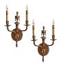 Vintage Brass Classical Revival Double Candle Sconces