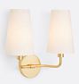Ansel Double Sconce, Aged Brass - White Fabric Shade