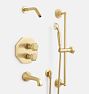 Canfield Thermostatic Tub Shower Set with Handshower, Aged Brass