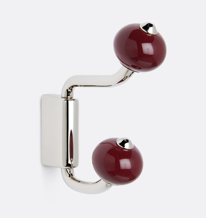 Olivia Ceramic Double Hook - Red Porcelain - Polished Nickel