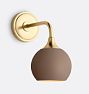 Poplar Sconce, Painted Metal Shades, Aged Brass - 6" Matte Umber Painted Metal Ball Shade