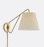 Eden Swing-Arm Sconce, Antique Brass - Pleated White Fabric Shade