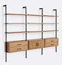 Holgate White Oak Triple Modular 9-Shelf w Drawers and Cabinet and OB Hardware w 72" Rails