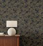 Gingko Toss York Wallpaper, Swatch - Black & Gold