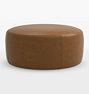 Open Box: Britton Leather 36" Round Ottoman, Vintage Leather Tawny