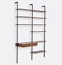 Holgate Walnut Double Modular 9-Shelf with 28" Desk and Aged Brass Hardware with 96" Rails