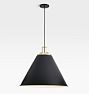 Butte 24" Cone Pendant, Aged Brass Fitter - Matte Black Butte Cone Shade - 46" Length