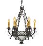 Vintage French Colonial Revival Wrought Iron and Glass 5-Light Chandelier
