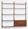 Hart Modular Walnut Double Shelving Unit with Cabinet