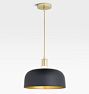 Dekum 16" Pendant, Metal Shade - Aged Brass - Matte Black with Brass Interior Dome Shade - 36" Length - No Vault Mount