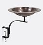 Antiqued Copper Birdbath with Perching Rim, Rail Mount