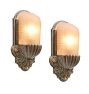 Vintage Art Deco Sconces with Floral Motif and Amber Slipper Shade Set of 2