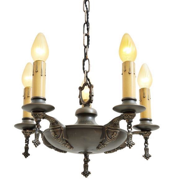 Vintage Classical Revival Aladdin Pan 5 Light Chandelier by Rejuvenation
