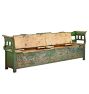Vintage Traditional Hungarian Pine Box Green Painted Storage Bench