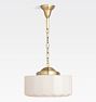 Rose City 8" Fitter Chain Pendant, Aged Brass - 36" - Cased White Faceted Drum Shade