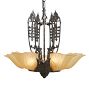 Dramatic Vintage Art Deco 5-Light Chandelier with Tall Cast Body and Light Amber Etched Slipper Shades