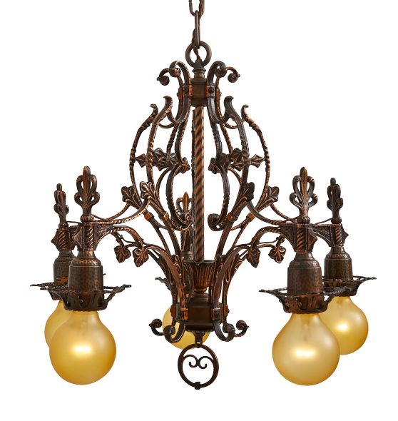Ornate Vintage Romance Revival 5 Light Chandelier with Hammered Texture and Copper Finish by Rejuvenation