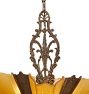 Vintage 5 Light Art Deco Chandelier with Cast Body and Amber Etched Glass Slipper Shades