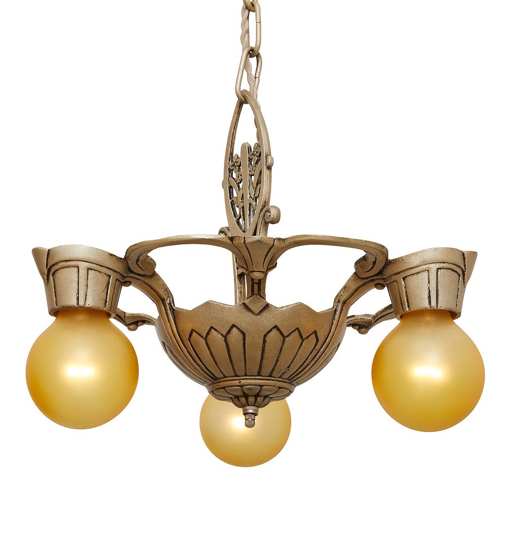 Vintage Art Deco 3 Light Mini Chandelier with Barebulbs by Rejuvenation