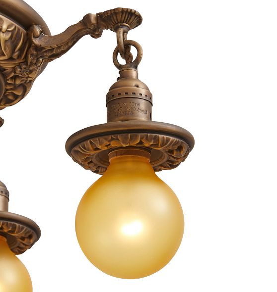 Vintage Classical Revival 4 Light Pan Chandelier with Highlighted Floral Relief by Rejuvenation