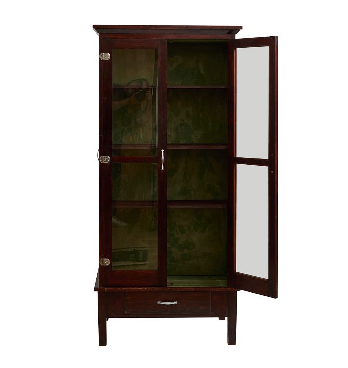 Vintage Dark Wood Display Cabinet wit...