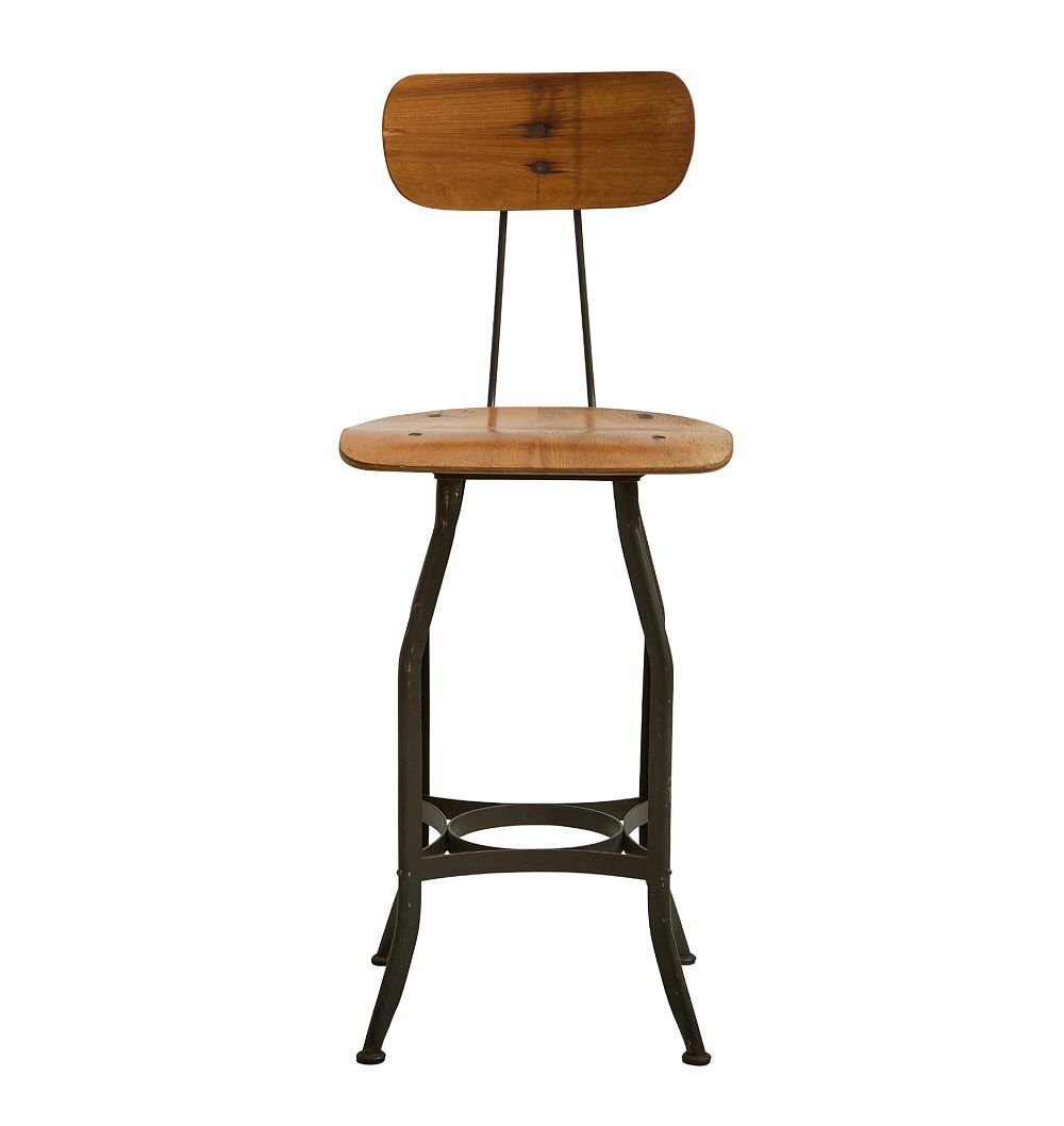 Vintage Industrial Toledo Stool with Bent Plywood Seat and Backrest by Rejuvenation