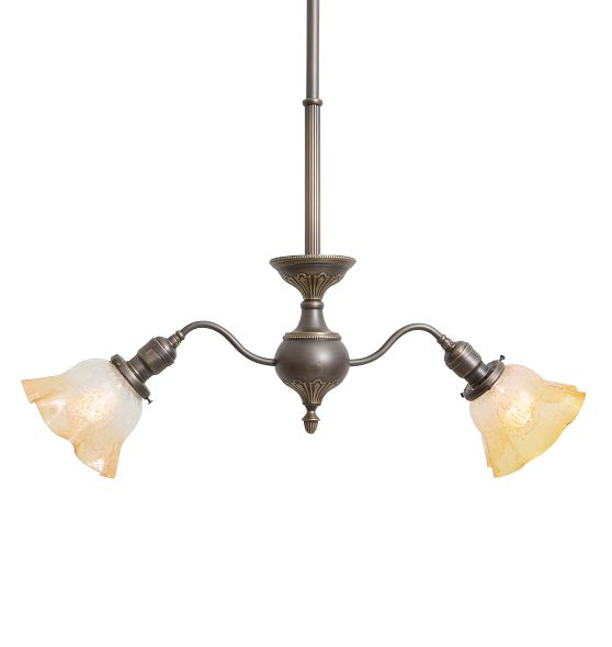 Vintage Victorian 2 Arm Chandelier w Reeded Details and Gradiated Etched Glass Shades by Rejuvenation