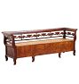 Vintage Traditional Early 19th Century Swedish Birch Bench with Carved Back &amp; Storage