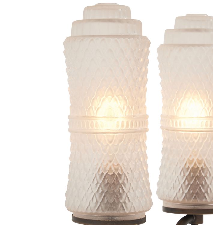 Vintage Art Deco Double Skyscraper Lamp with Faceted Glass Shades