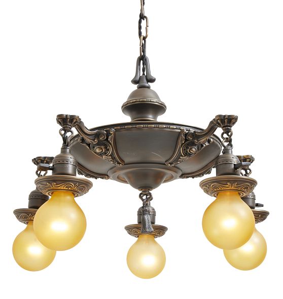 Vintage Classical Revival Aladdin Pan 5 Light Chandelier with Beading by Rejuvenation