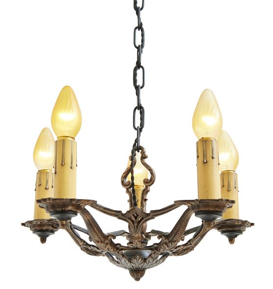 Vintage Classical Revival Cast Iron Chandelier with Hammered Texture by Rejuvenation