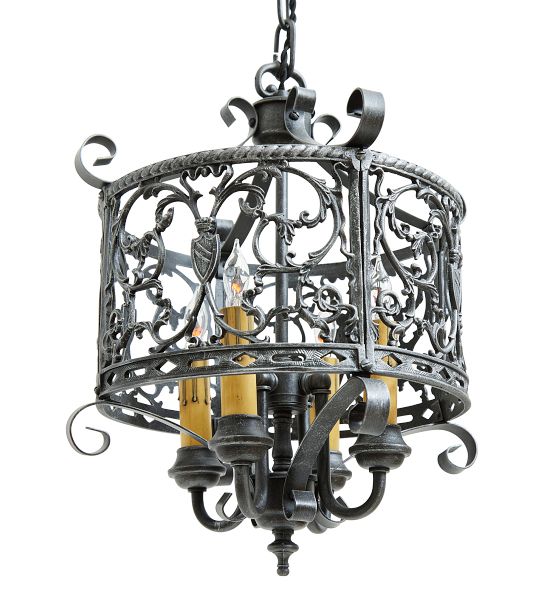Vintage Classical Revival Early 20th Century Iron Mini Chandelier with Openwork Frame by Rejuvenation