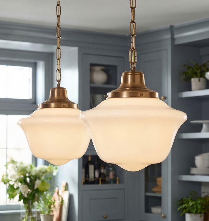 Art Deco Pendant with Stylized Schoolhouse Shade | Rejuvenation
