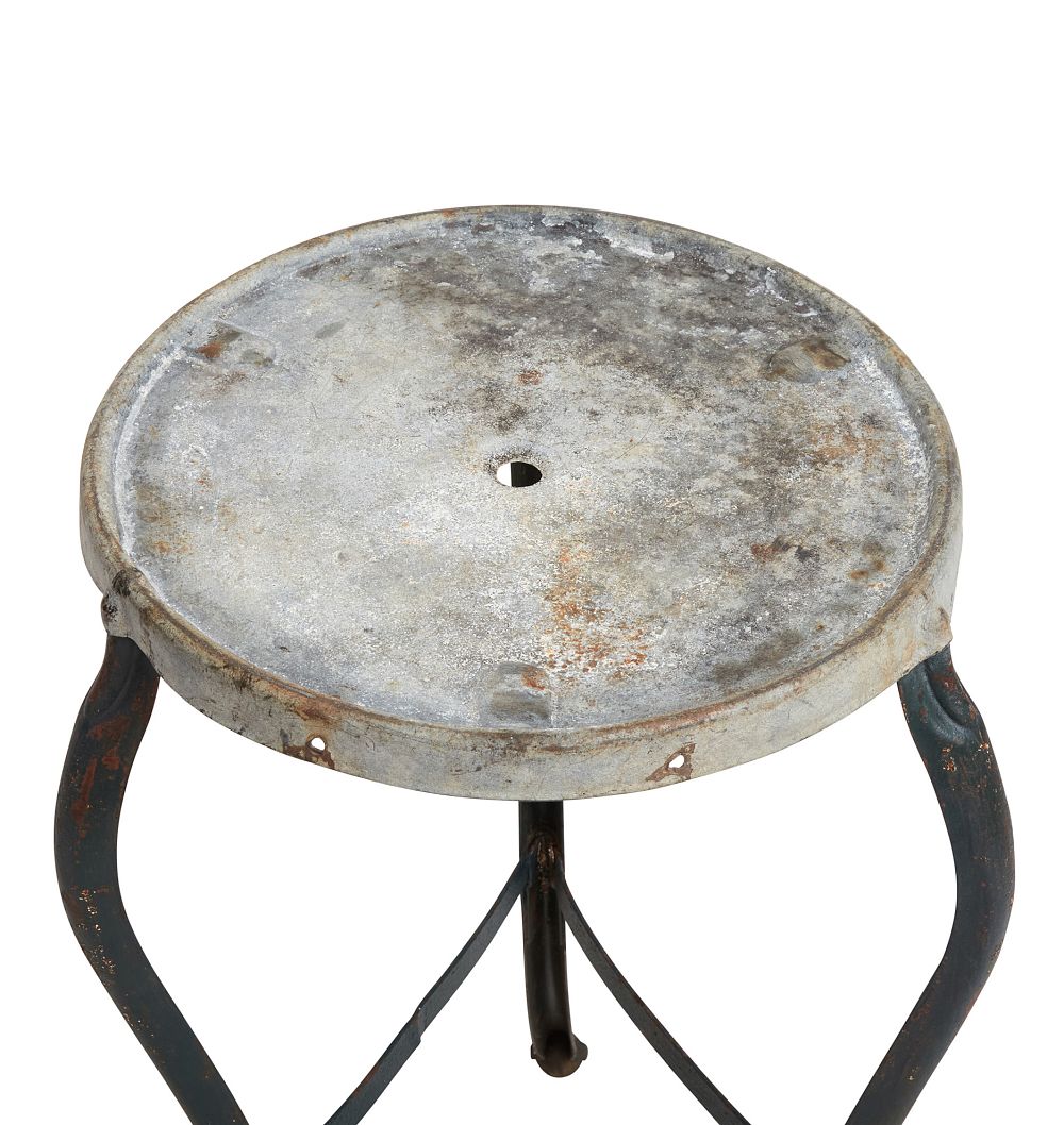 Vintage Three-Legged Steel Stool with Ball and Claw Feet by Rejuvenation
