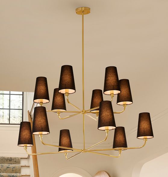 Ansel 46" 12-Light Double Tier Chandelier, Fabric Shades by Rejuvenation