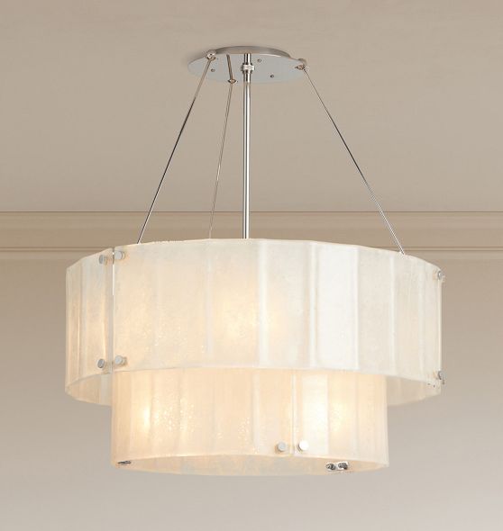 Willamette 32" Double Tier Chandelier, Aged White Glass by Rejuvenation